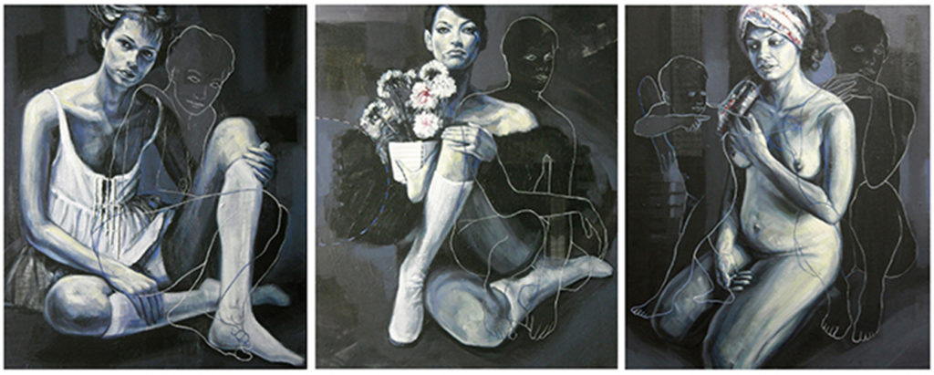 Triptic of women, olio e acrilico su tela cm. 50x60 ciascuno